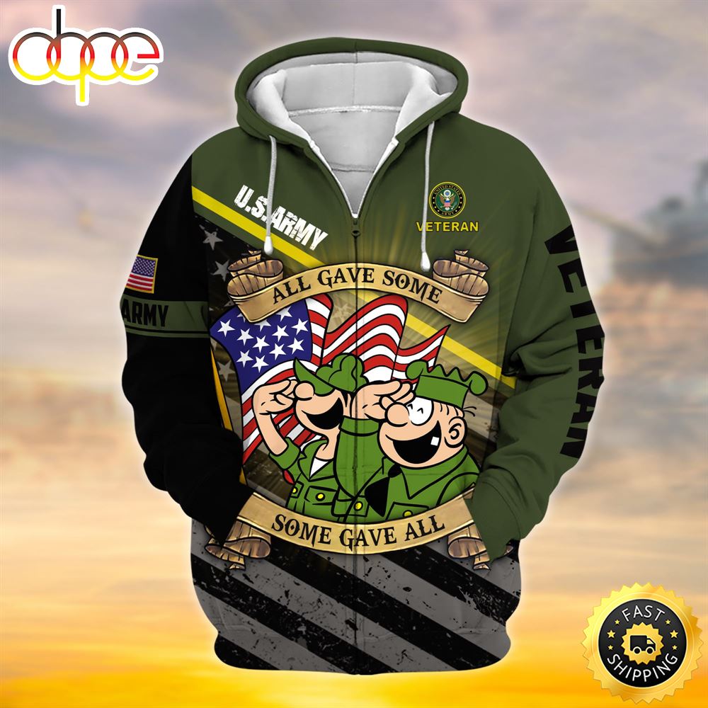 Premium Proudly Served Multiservice US Veteran Zip Hoodie