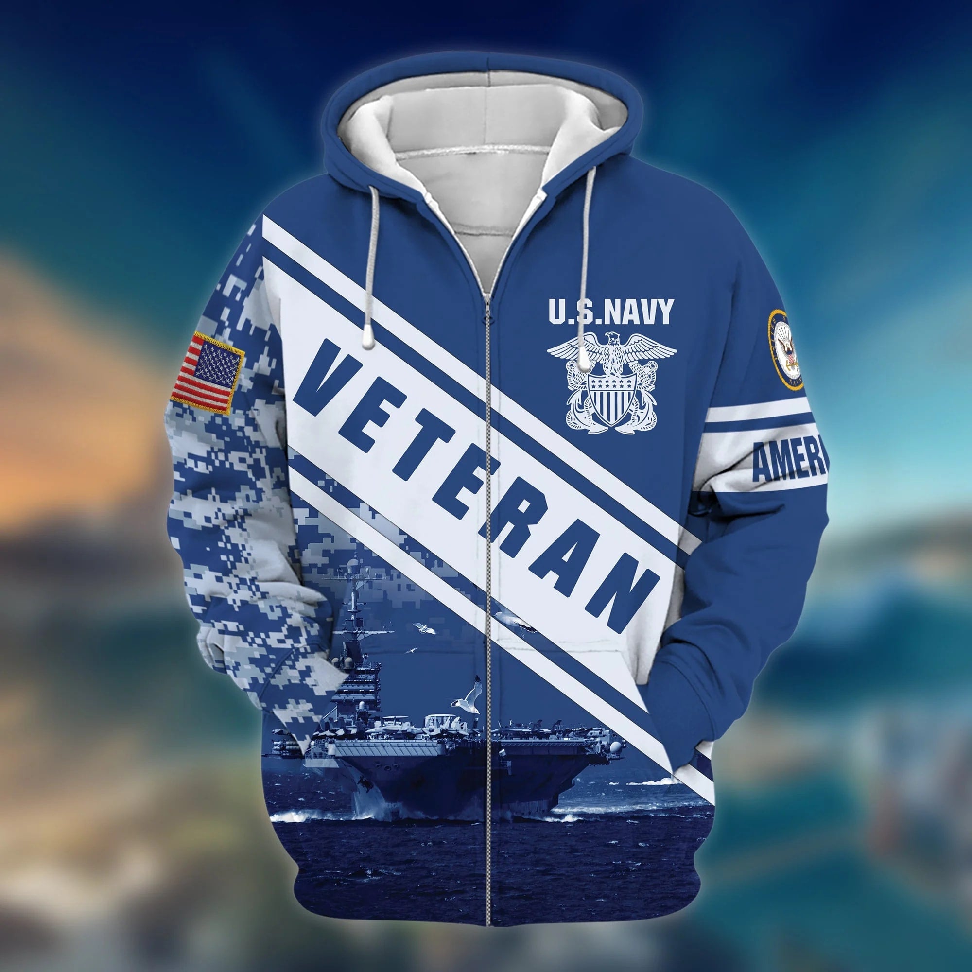 Premium U.S. Navy Veteran Zip Hoodie 3D