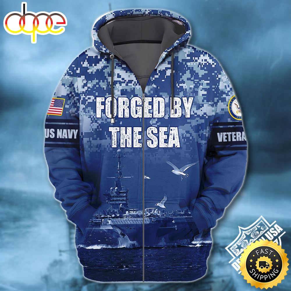Premium Unique Navy Veteran Zip Hoodie For You