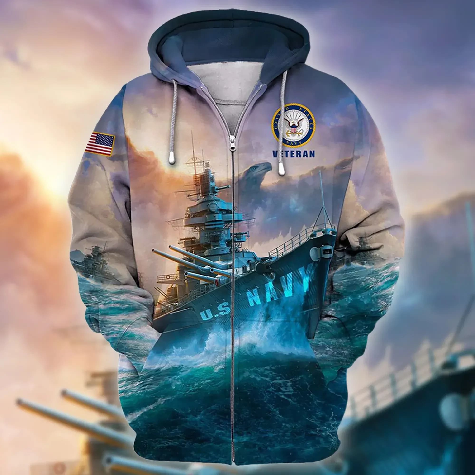 Premium Unique Veteran Zip Hoodie Ultra Soft and Warm 3D Hoodie