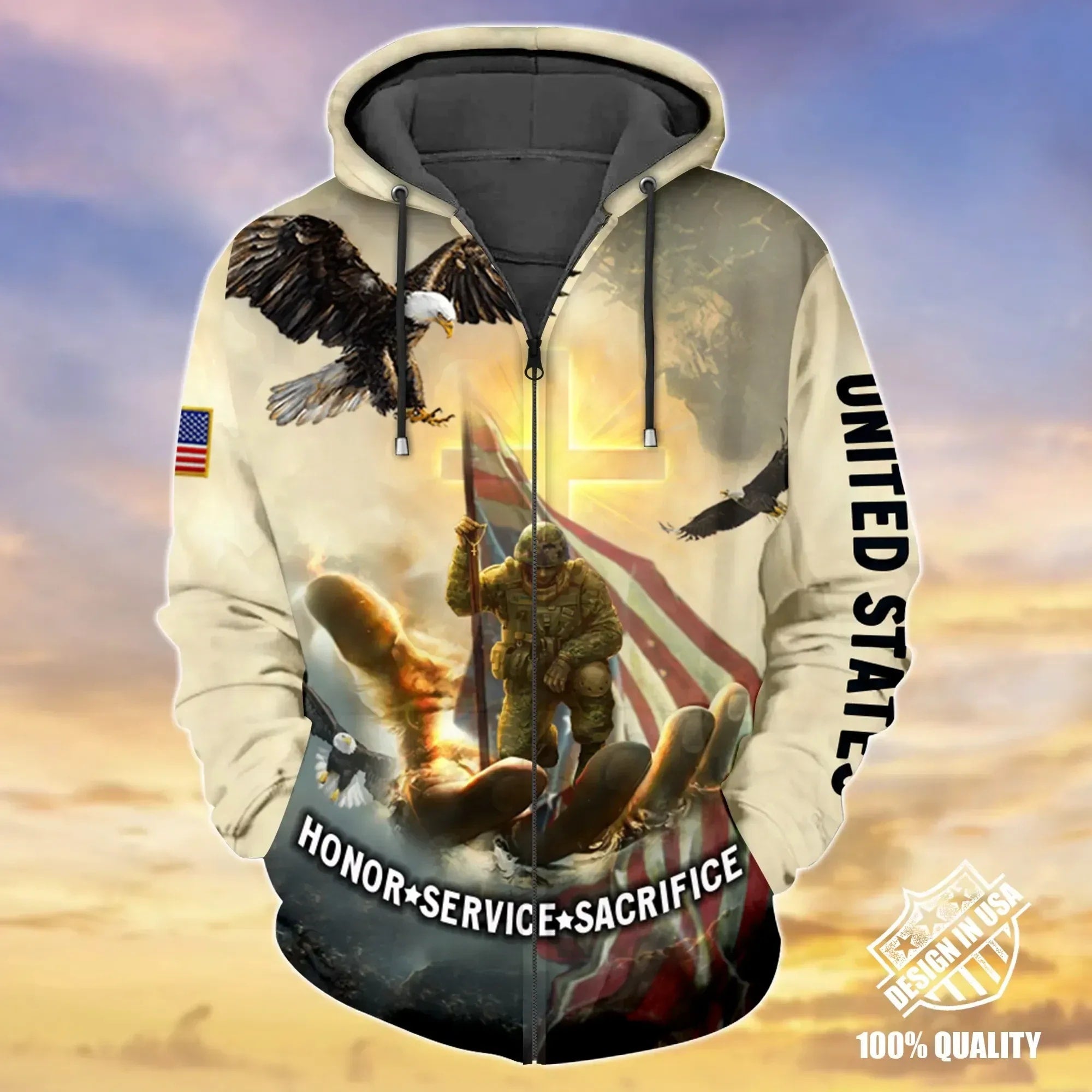 Premium Unique Veteran Zip Hoodie Ultra Soft and Warm 3D Unisex