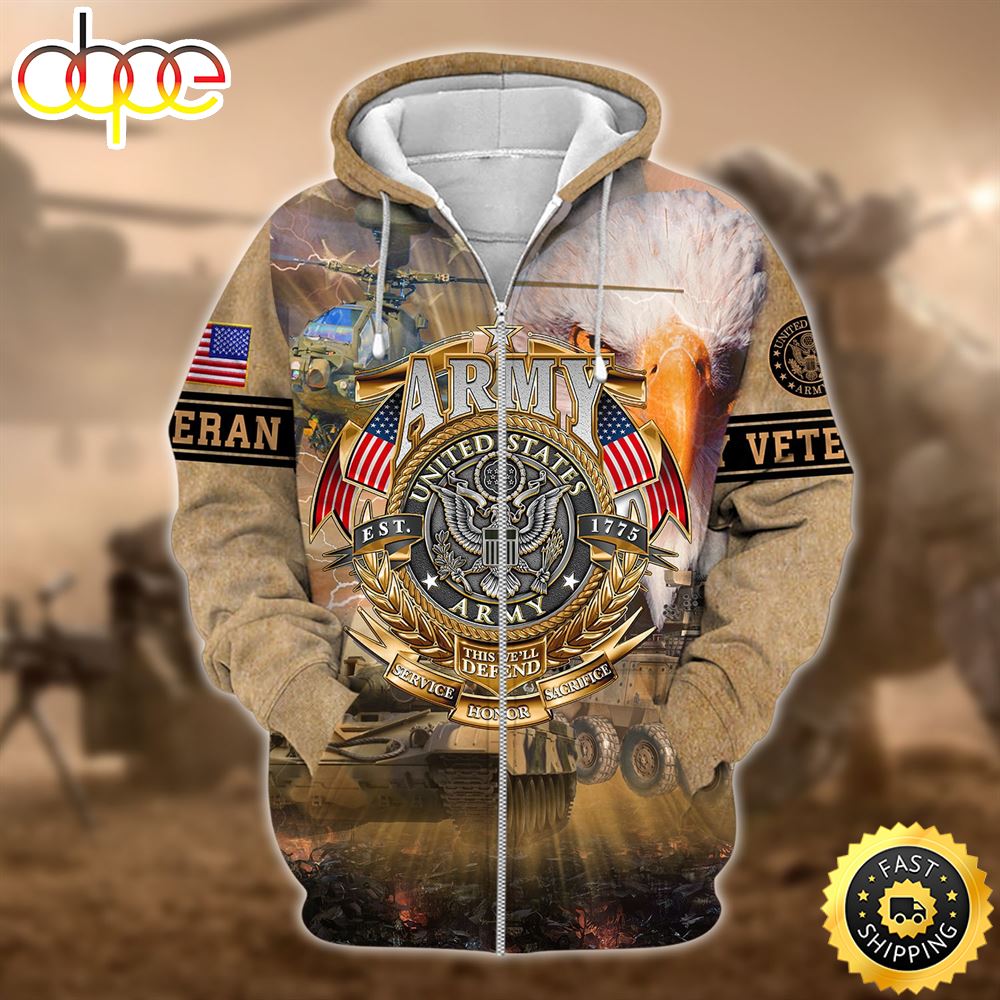 Proud To Be An American U.S. Army Veteran Zip Hoodie