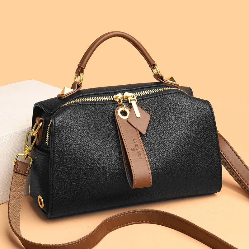 2026 New Large Capacity Boston Pillow Bag Women's Crossbody Soft Leather Handbag Commute Quality Single Shoulder Bag