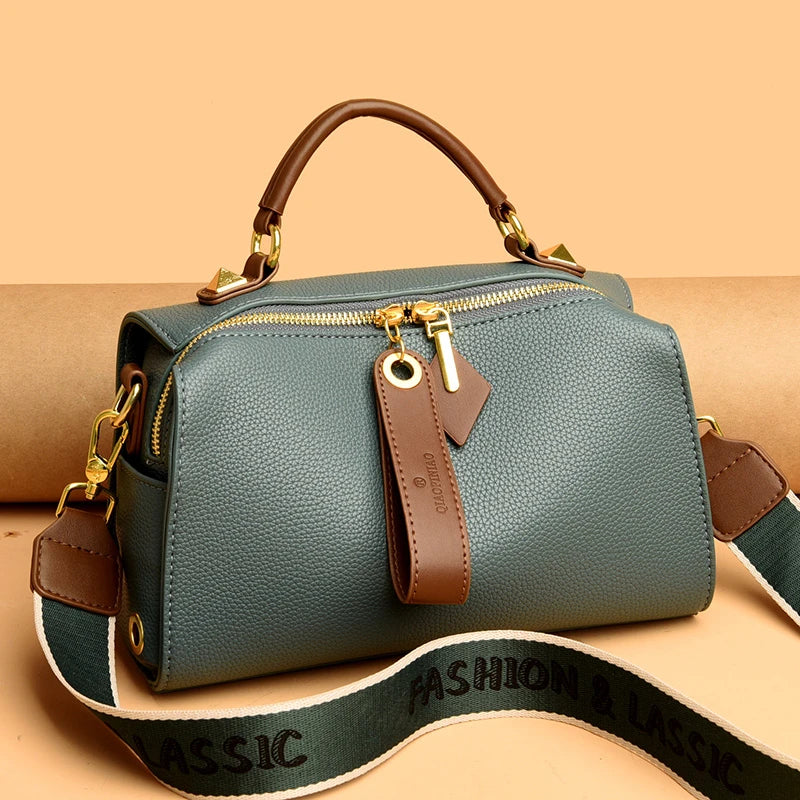2026 New Large Capacity Boston Pillow Bag Women's Crossbody Soft Leather Handbag Commute Quality Single Shoulder Bag