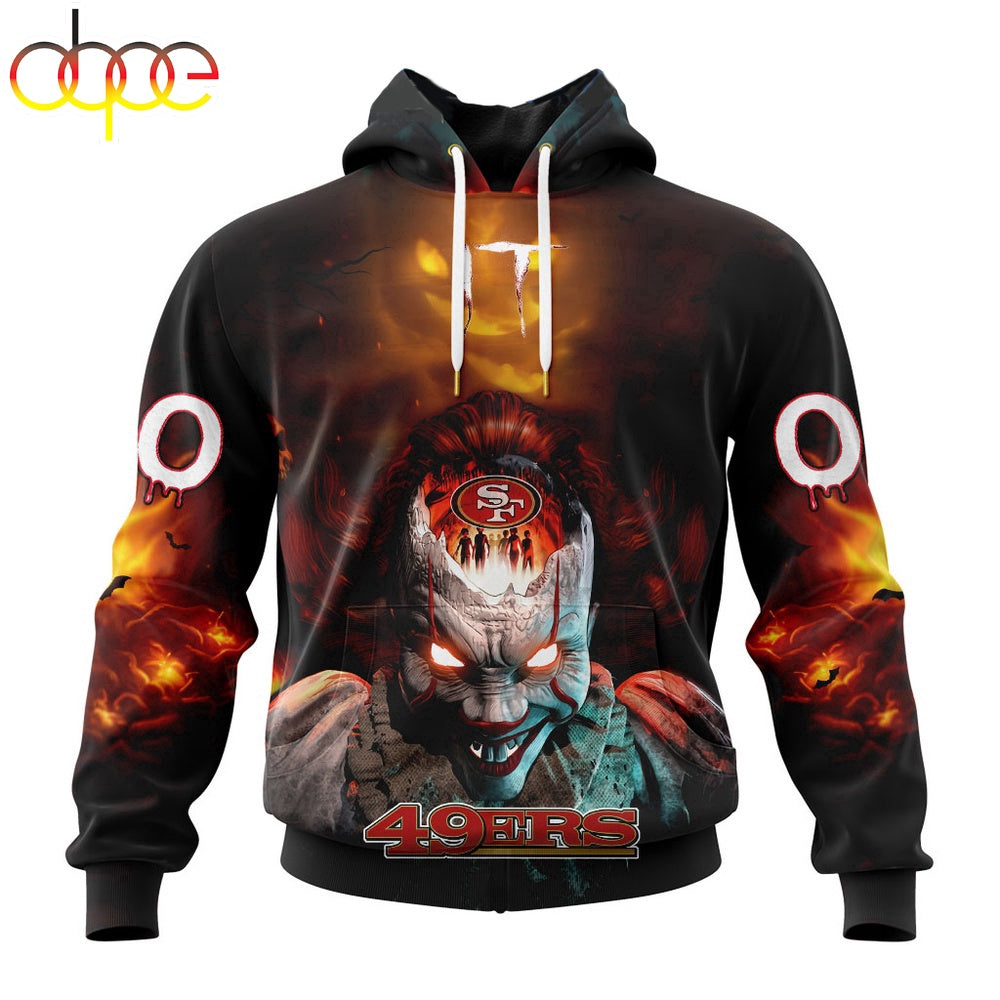 Custom Name And Number NFL San Francisco 49ers Halloween Badut Mematikan 3D Hoodie Shirt