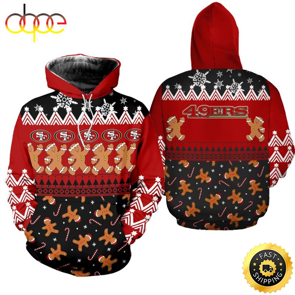 San Francisco 49ers Christmas Gingerbread Man Football NFL All Over Print Hoodie Shirt