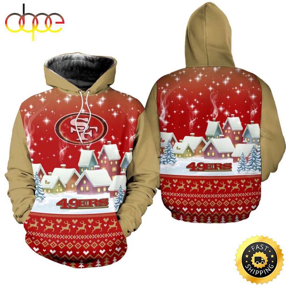 San Francisco 49ers Christmas Pattern House Nfl All Over Print Hoodie Shirt