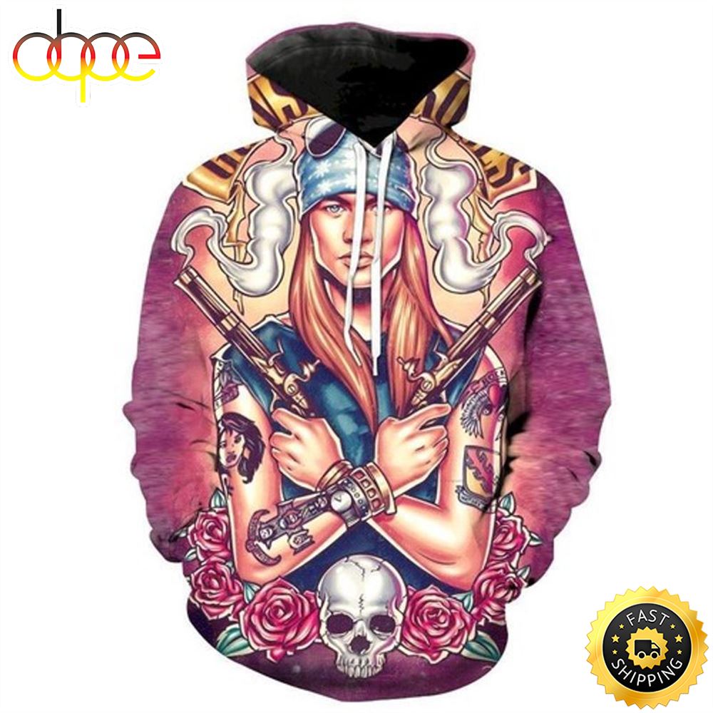 Skull Roses Guns Tattoo 3d Hoodie