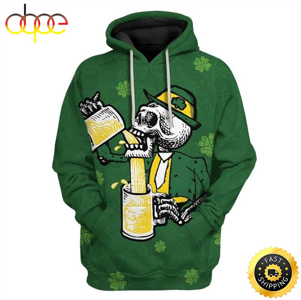 St Patricks Day Drunk Skull Happy Patrick's Day 3d Hoodie All Over Print Shirt