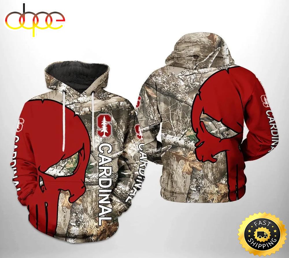 Stanford Cardinals Camo Veteran Hunting and Punisher Skull 3D Hoodie Stanford Cardinal Christmas Gifts