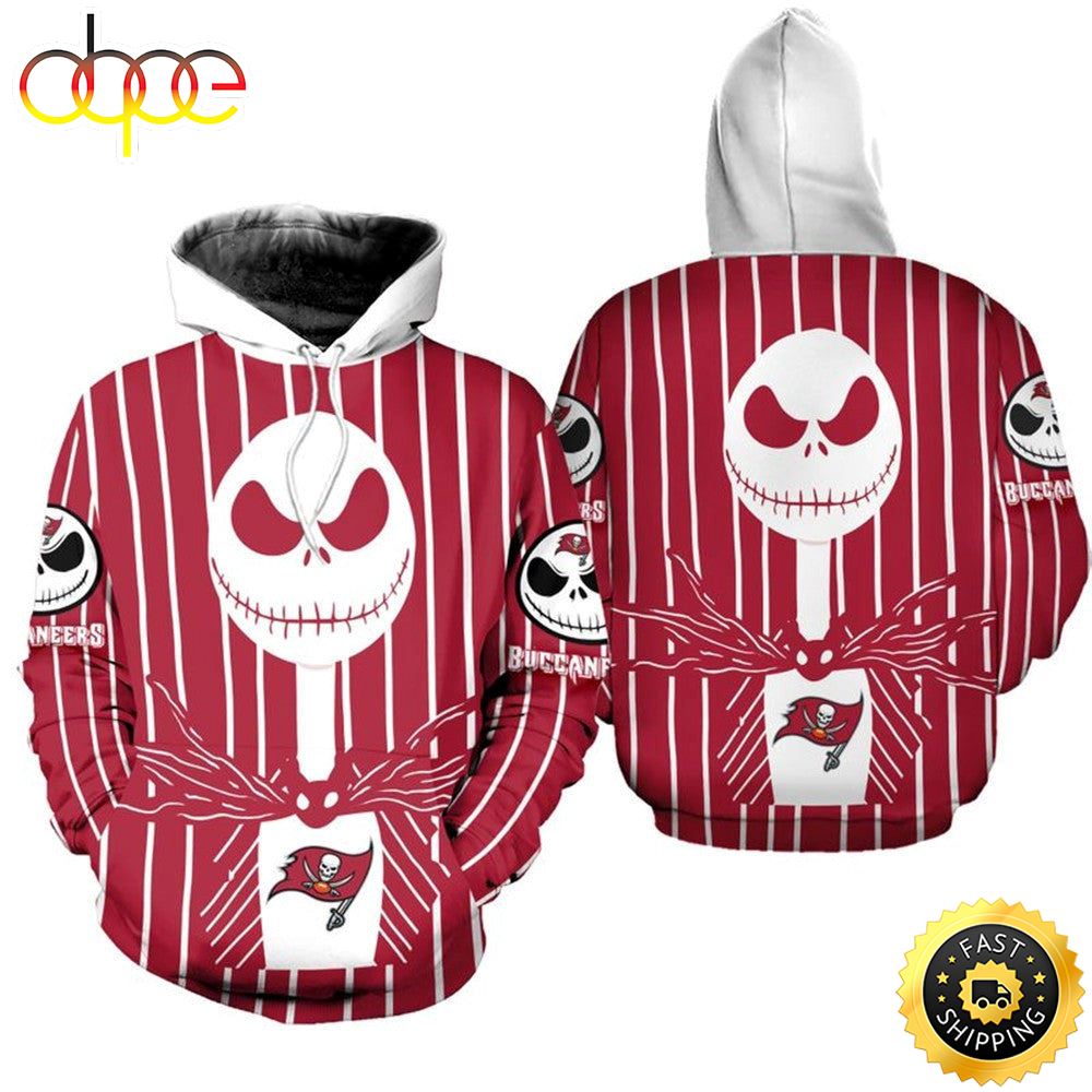 Tampa Bay Buccaneers Red Halloween Jack Skellington Super Bowl 3D Pullover Hoodie_5448