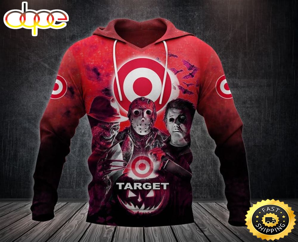 Target With Michael Myers and Freddy Krueger and Jason Voorhees Pumpkin Halloween All Over Print Hoodie