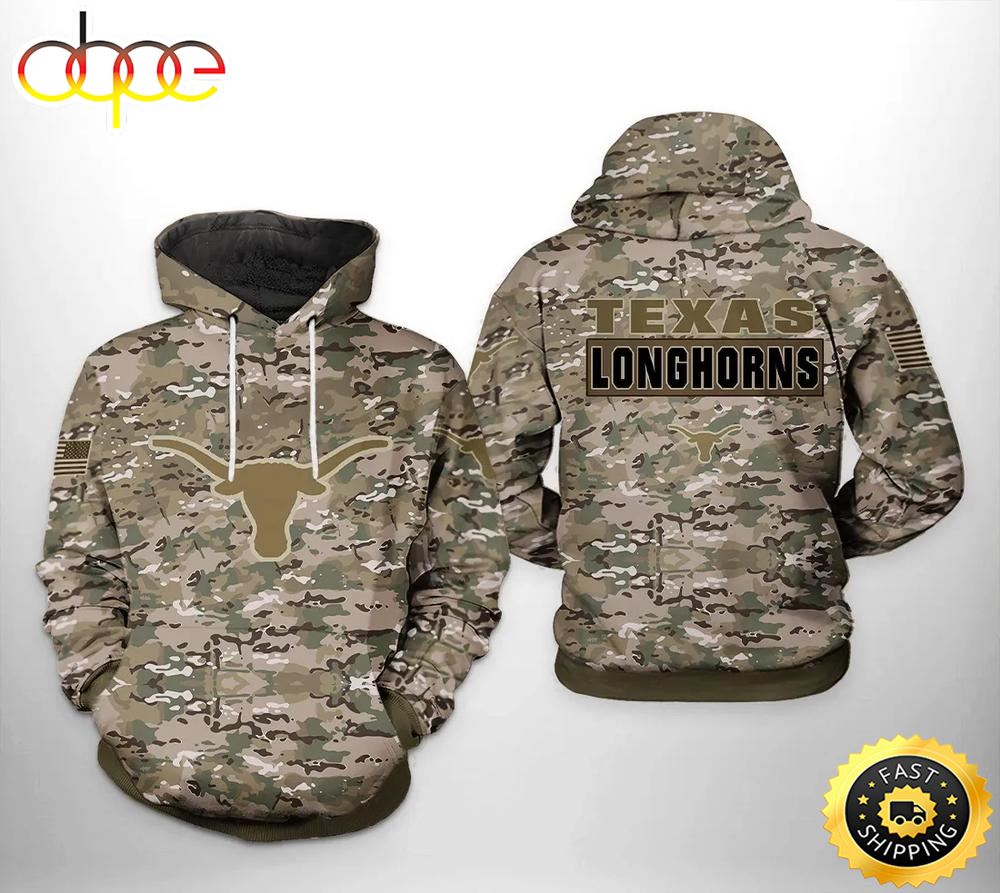 Texas Longhorns Camo Veteran 3D Hoodie Texas Longhorns Christmas Gifts