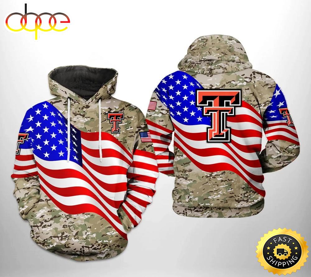 Texas Tech Red Raiders Flag American Camo Veteran 3D Hoodie NCAA Cheer Gifts