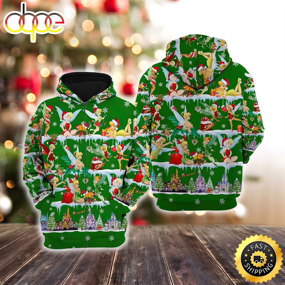 Tinker Bell Green Christmas Disney  Christmas Hoodie All Over Print Shirts