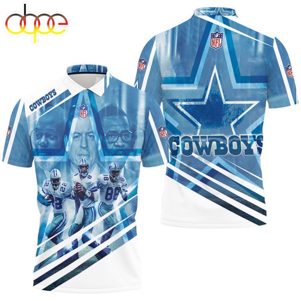 Triplets Dallas Cowboys Emmitt Smith 22 Troy Aikman 8 Michael Irvin 88 3d Polo Shirt
