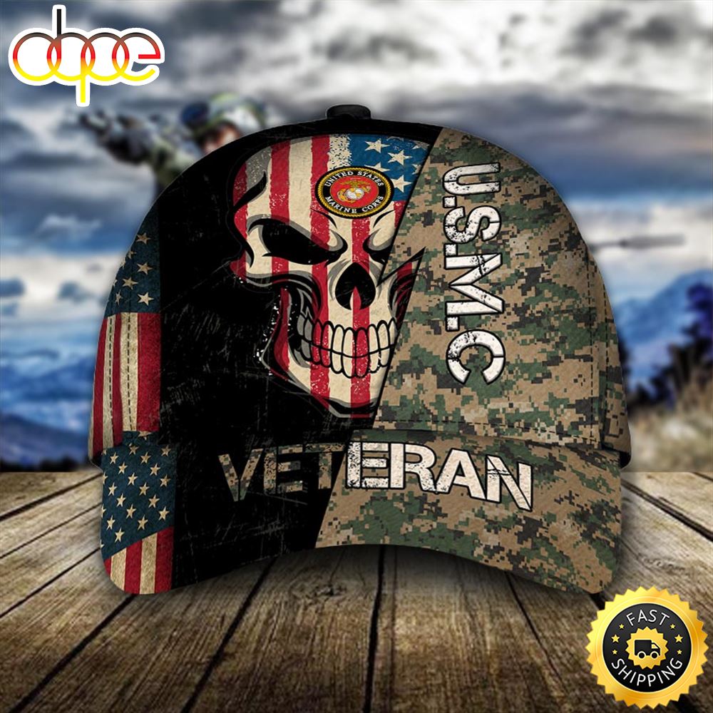 U.S.M.C Skull American Flag Classic Cap