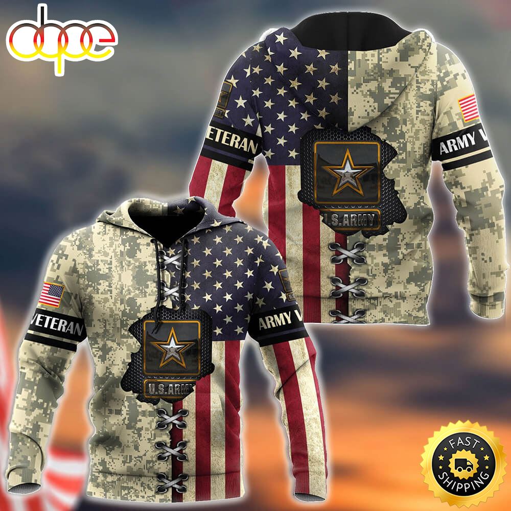 US Army Veteran American Flag 3D All Over Printed Hoodie