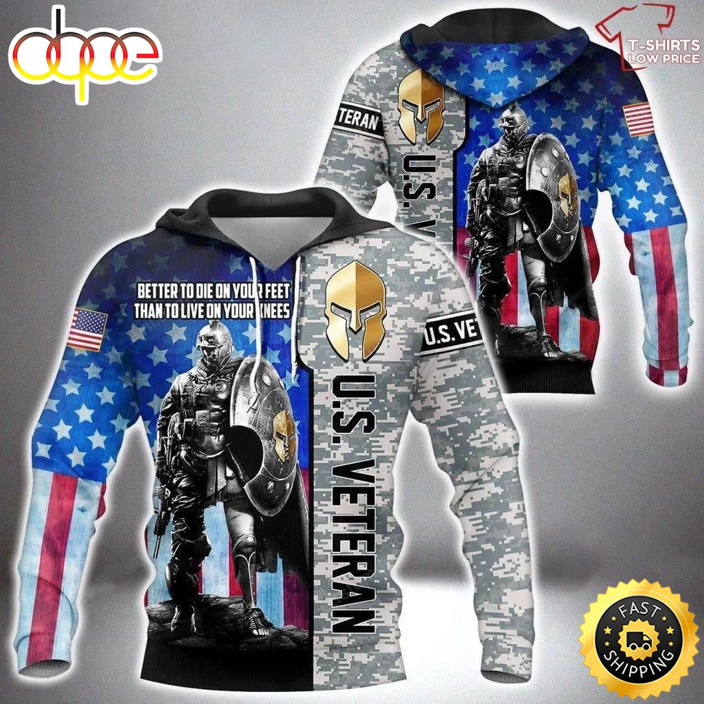 US Army Veteran American Flag 3D Hoodie