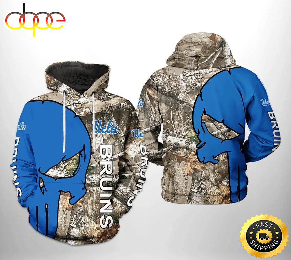 Ucla Bruins Camo Veteran Hunting and Punisher Skull 3D Hoodie Gifts For Ucla Bruins Fans