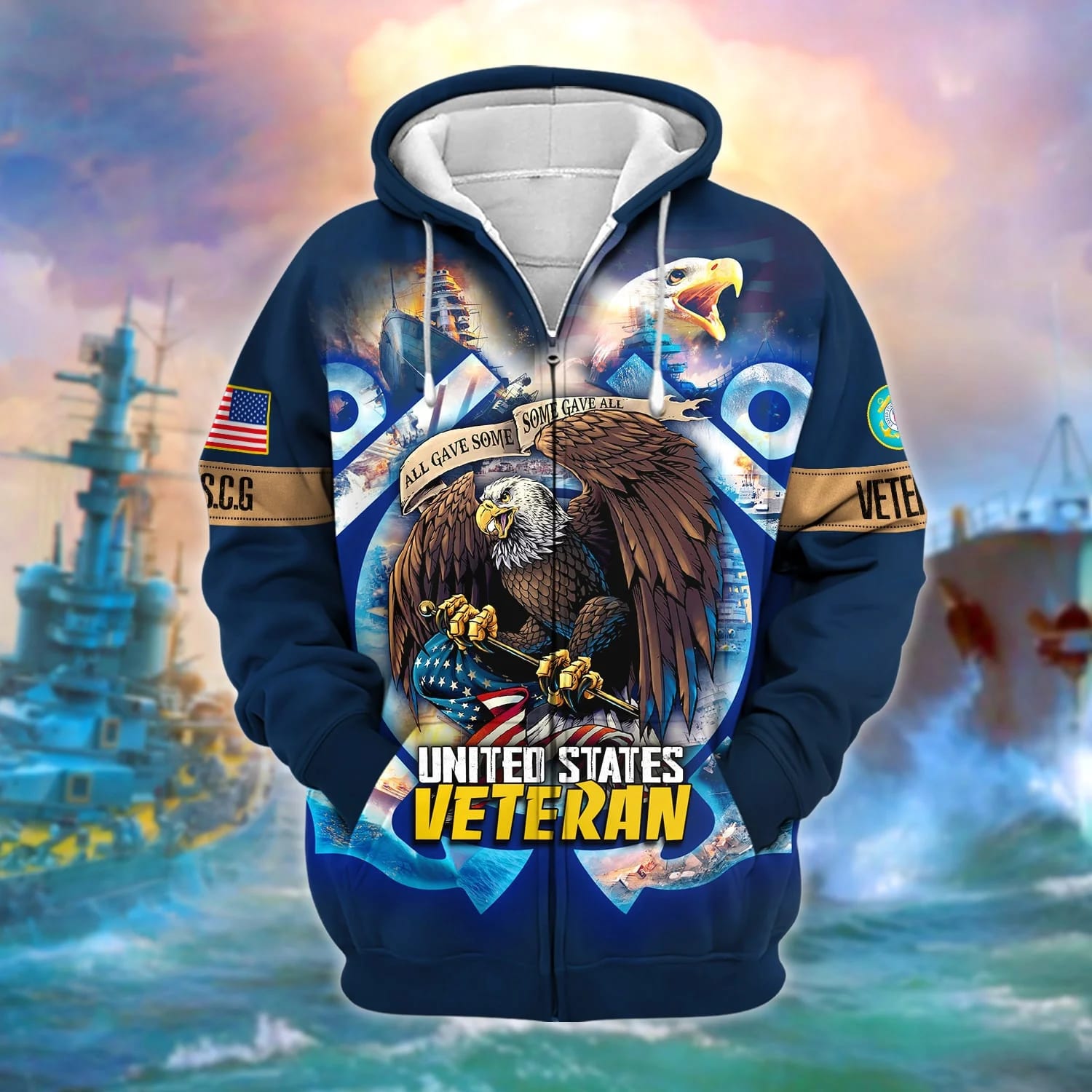 Unique All Gave Some US Veteran Zip Hoodie