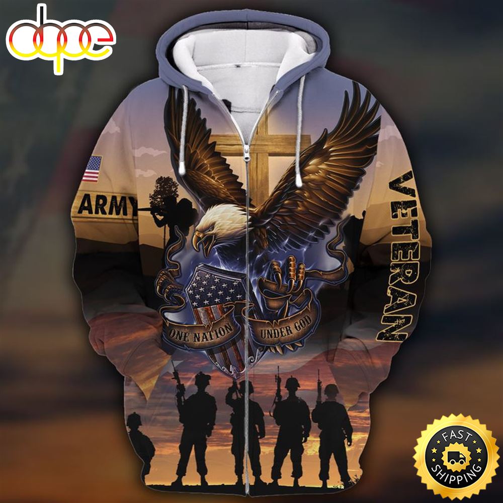 Unique One Nation Under God Zip Hoodie PVC231110