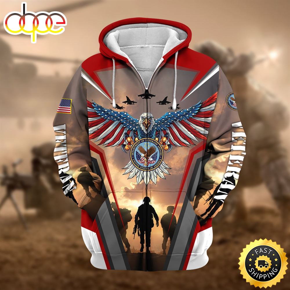 Unique Proudly Served US Veteran Zip Hoodie