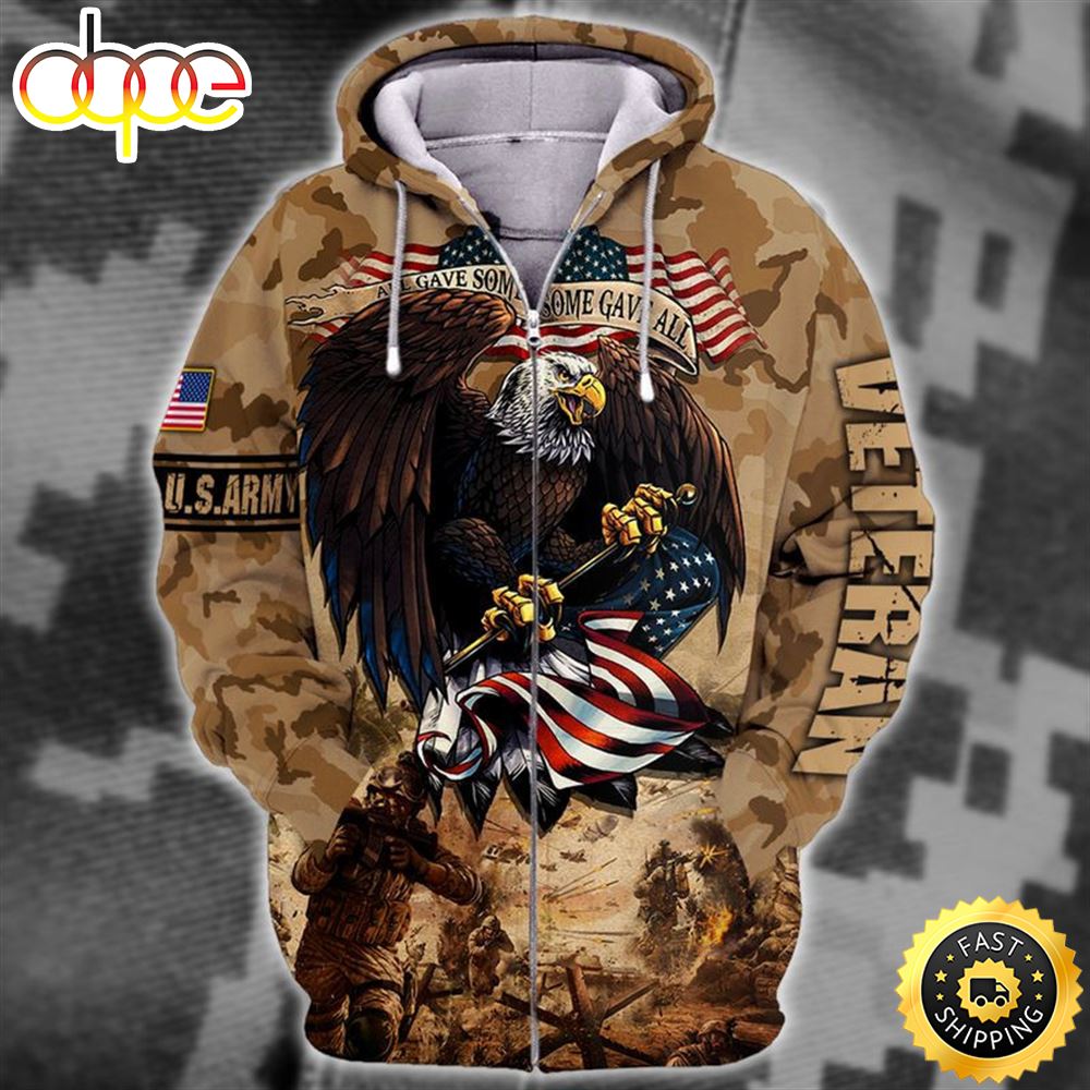 Unique U.S. Army Veteran Zip Hoodie 3D