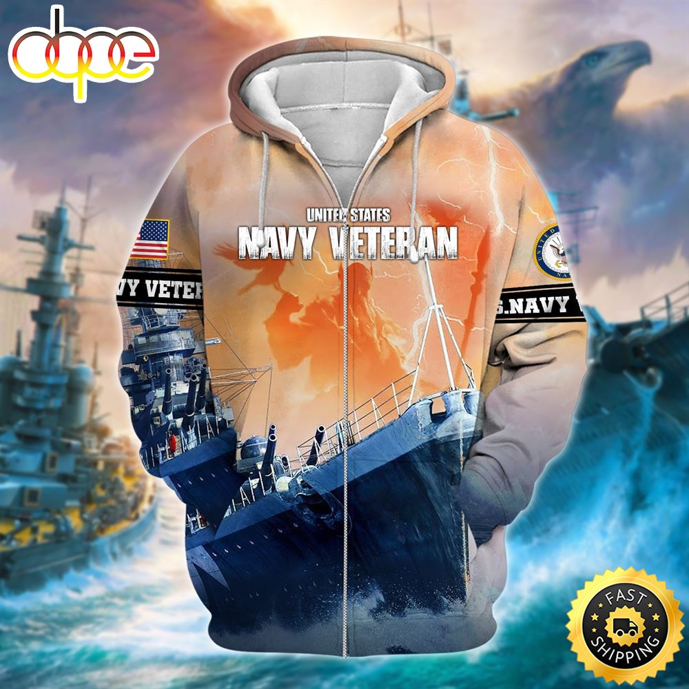 Unique U.S. Navy Veteran 3D Zip Hoodie