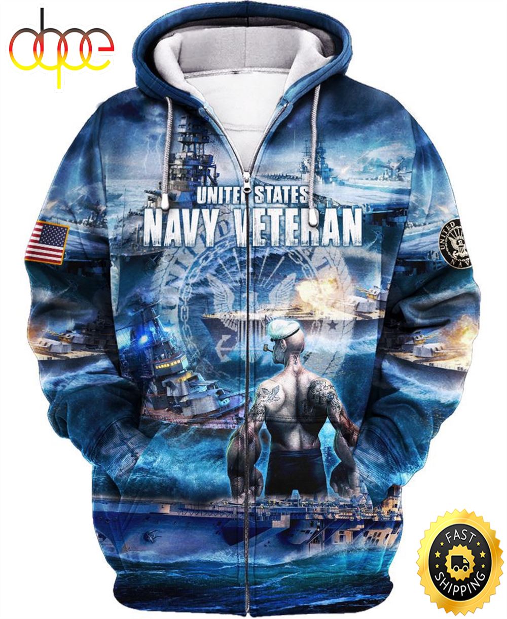 Unique U.S Navy Veteran Zip Hoodie 3D