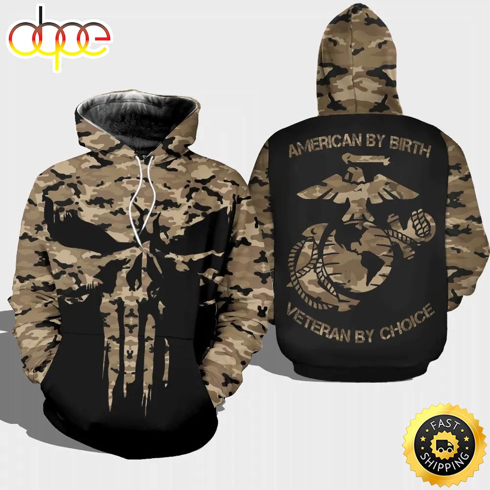 Veteran American By Birth Veteran By Choice Marine 3D Hoodie All Over Printed