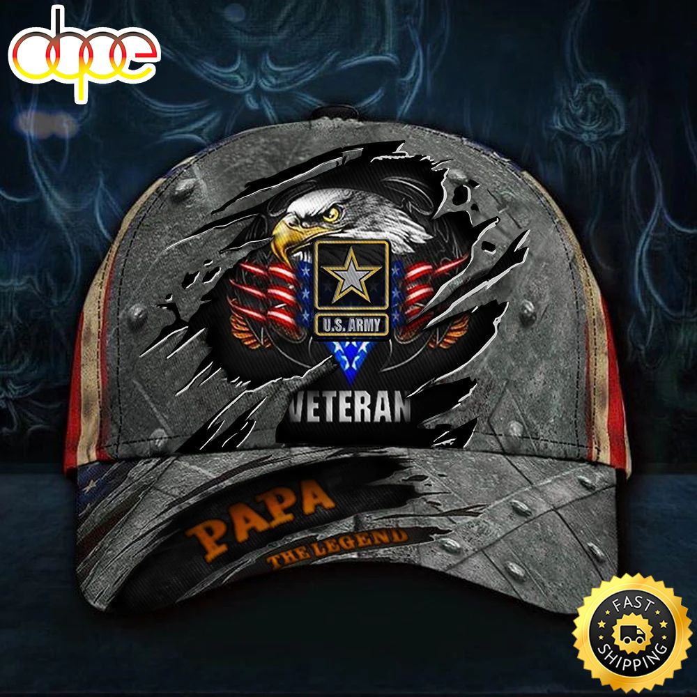 Veteran American Flag Hat Proud US Military Army Veteran Papa Legend 3D Hat USA Flag Cap Vintage Dad Army Veteran Gift For Grandfather Hat Classic Cap