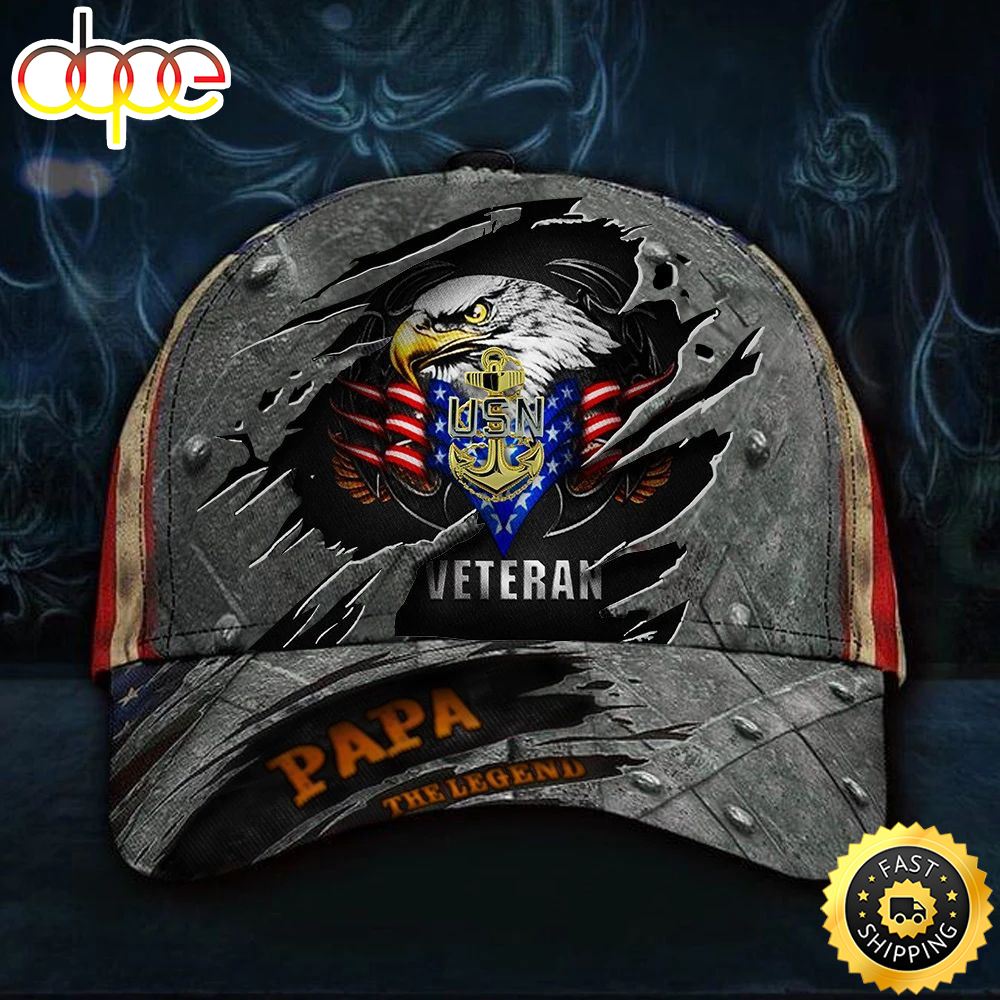 Veteran American Flag Hat Proud US Military Navy Veteran Papa Legend 3D Hat USA Flag Cap Vintage USN Father's Day Gift For Grandpa Hat Classic Cap