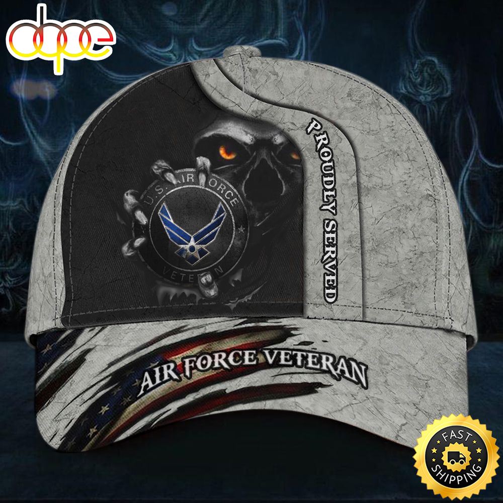 Veteran American Flag Hat Proud US Military Skull Air Force Veteran Proudly Served Cap Unique USA Flag Hat Honor Veteran USAF Retired Hat Classic Cap