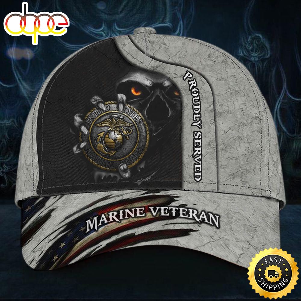 Veteran American Flag Hat Proud US Military Skull Marine Veteran Proudly Served Cap USA Flag Hat USMC Gifts For Retired Marines Hat Classic Cap