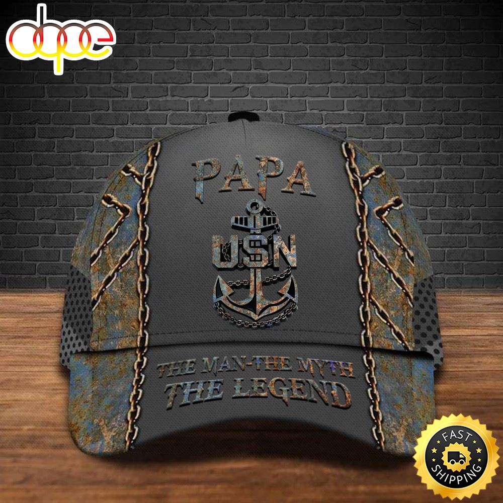 Veteran American Flag Hat Proud US Military USN Logo Papa The Man The Myth The Legend Hat Proud Us Veteran Caps Gifts For Daddy Hat Classic Cap