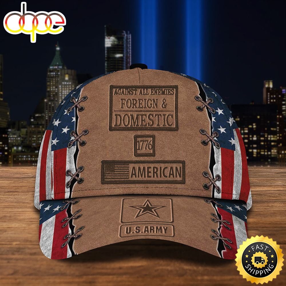 Veteran American Flag Hat Proud US Military US Army Cap 1776 American Against All Enemies Foreign &amp; Domestic Army Veterans Day Gift Ideas Hat Classic Cap