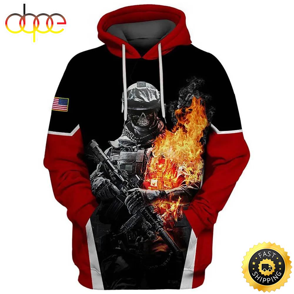 Veteran American Military U.S Veteran Warrior 3D Hoodie All Over Printed