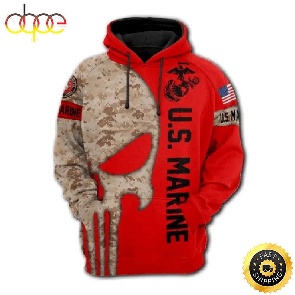 Veteran American Military US Marines Skull On Left 3D Hoodie All Over Printed