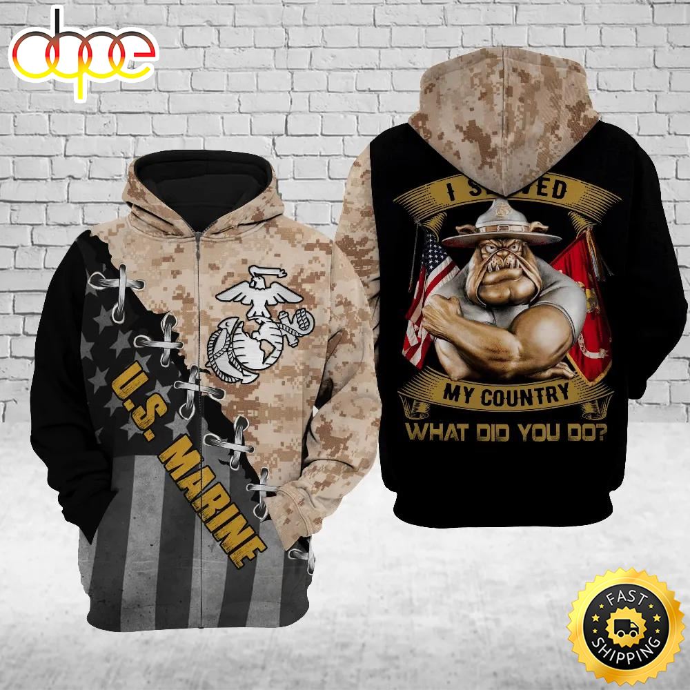 Veteran Marine Camouflage Gift For Marine Bulldog Marine US Marine 3D Hoodie All Over Printed