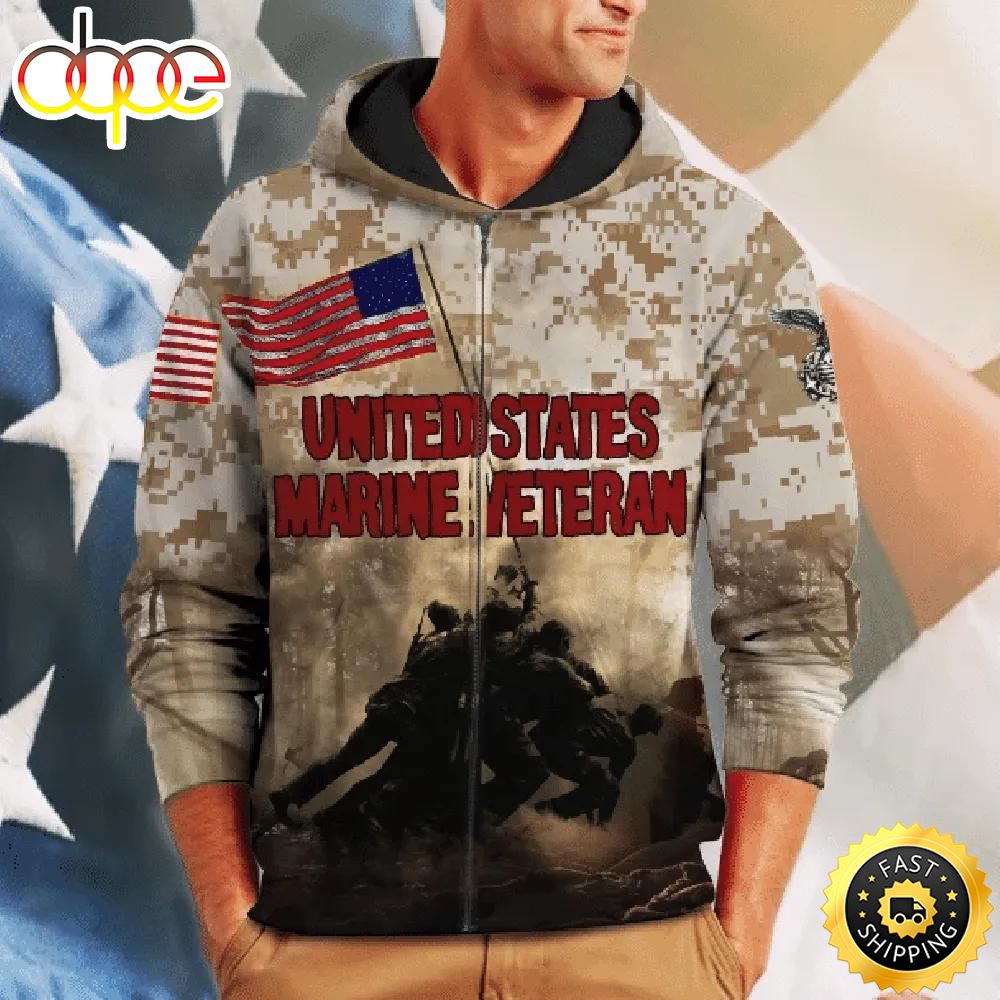 Veteran Marine Veteran Soldier Raising The Flag 3D Hoodie All Over Printed
