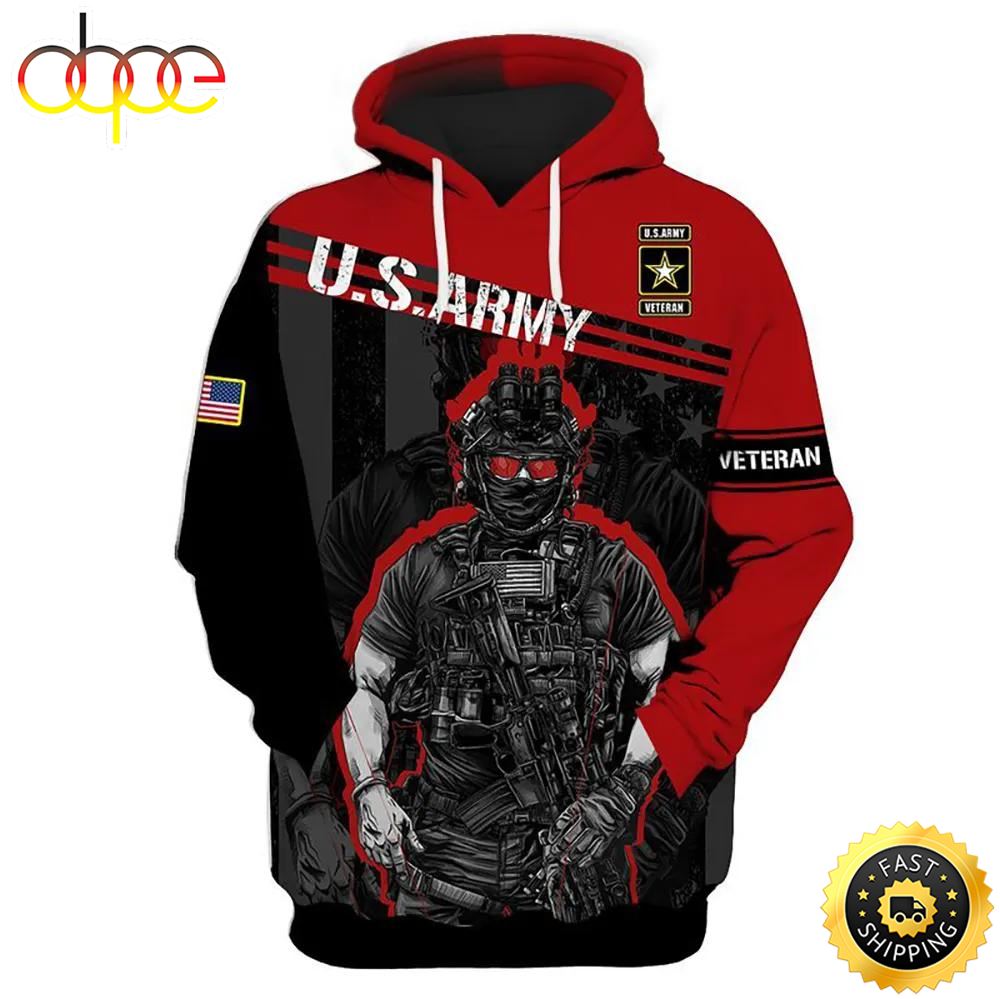Veteran Military U.S Army Veteran Red Soldier 3D Hoodie All Over Printed