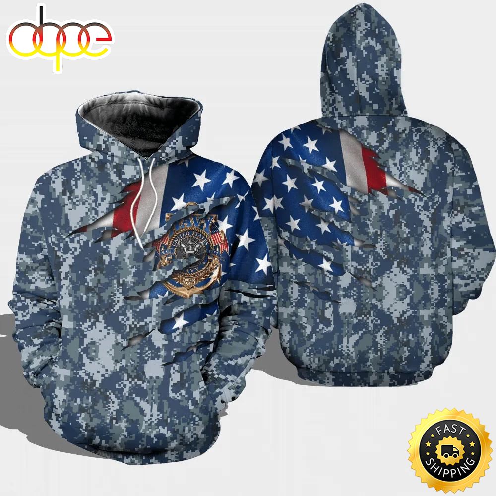 Veteran Navy The Sea Ours Claw Mark Camo 3D Hoodie All Over Printed