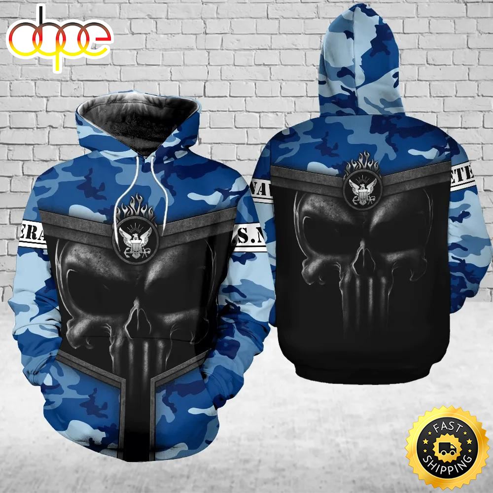 Veteran Skull Navy Camouflage Gift For Navy , US Navy 3D Hoodie All Over Printed