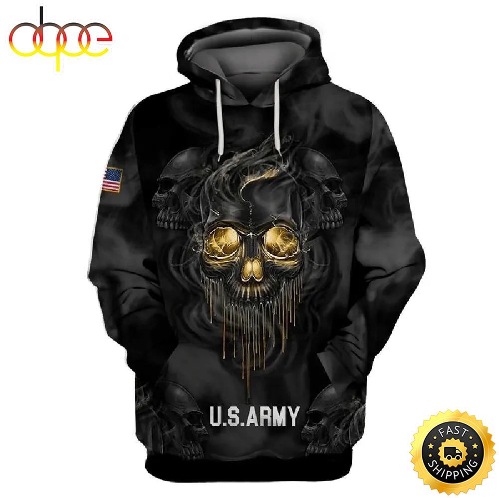 Veteran U.S Army Black Skull Golden Eyes 3D Hoodie All Over Printed