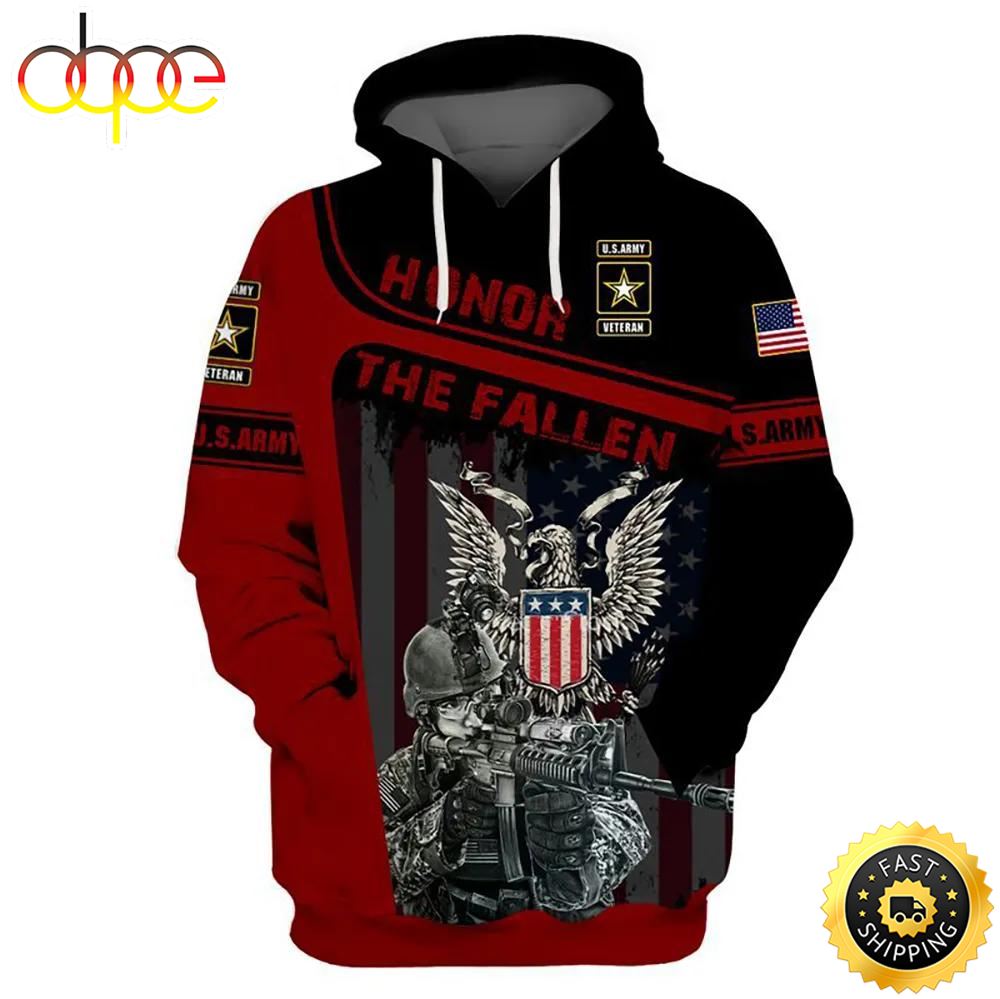 Veteran U.S Army Veteran Red Honor The Fallen 3D Hoodie All Over Printed