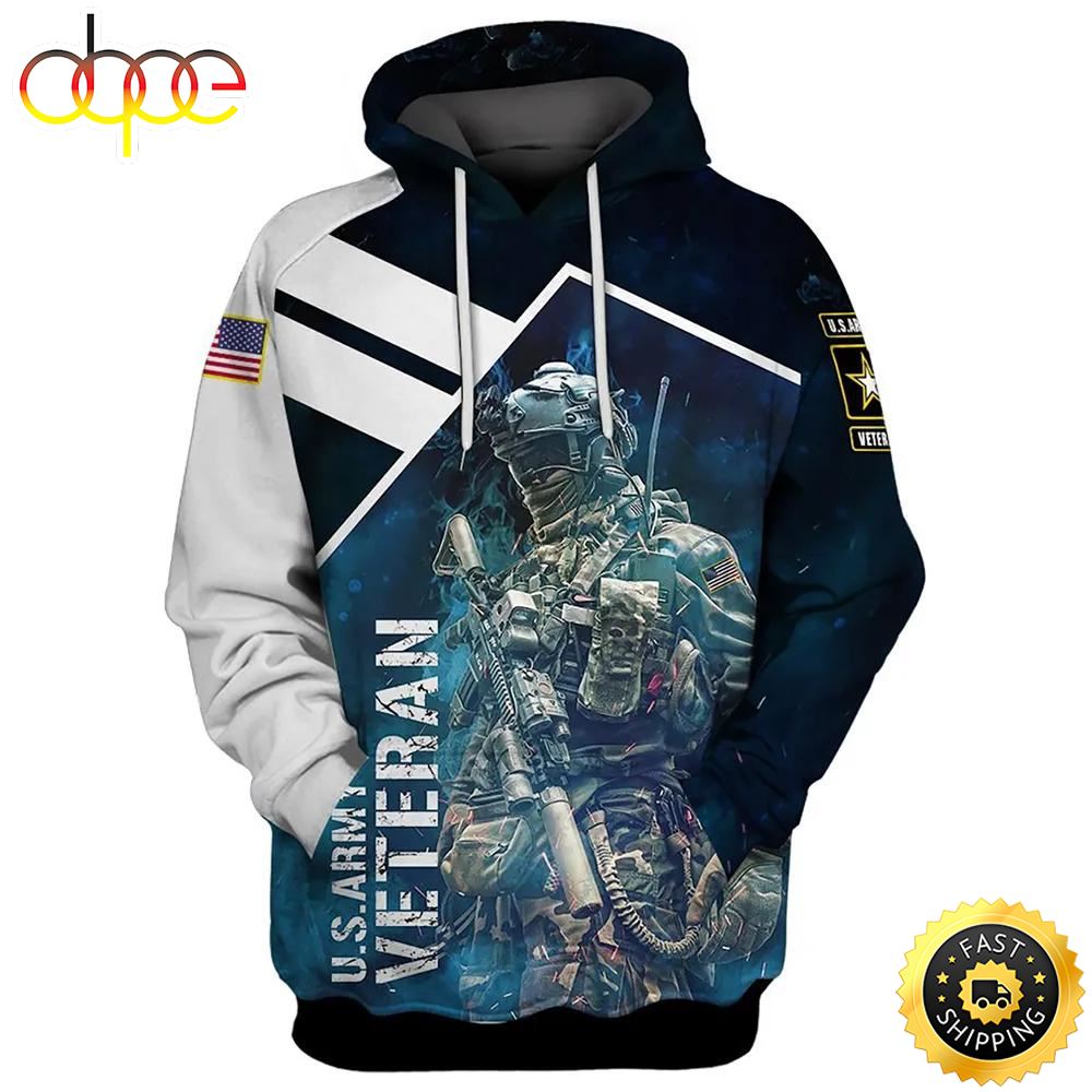 Veteran U.S Army Veteran White And Blue 3D Hoodie All Over Printed