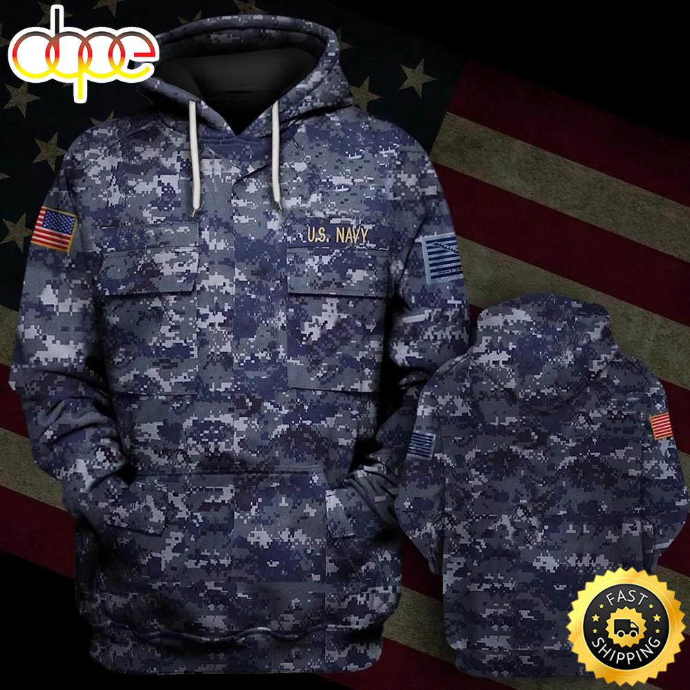 Veteran U.S Navy Flag On The Left 3D Hoodie All Over Printed