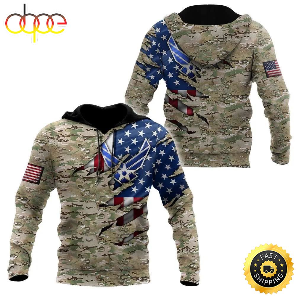 Veteran USAF USA Flag Camo 3D Hoodie All Over Printed