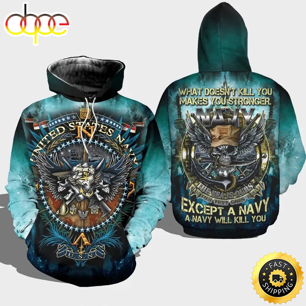 Veteran USN Except A Navy Will Kill You Gun Skull 3D Hoodie All Over Printed